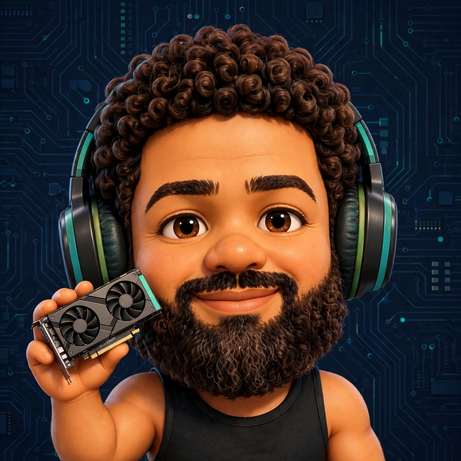 Mortch holding a graphics card